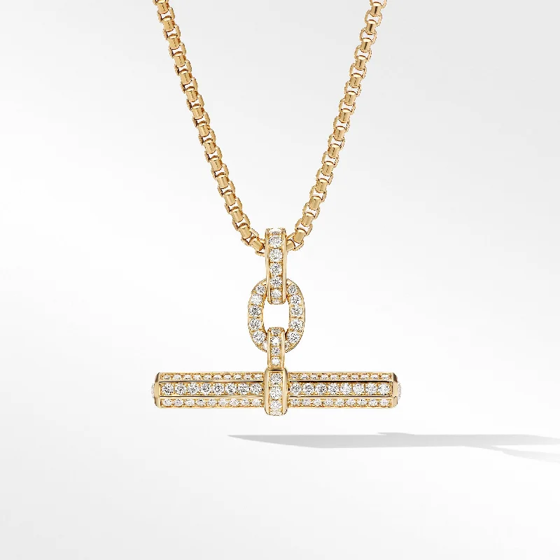 geometric pendant necklace for women-Lexington E/W Barrel Pendant in 18K Yellow Gold with Full Pave Diamonds