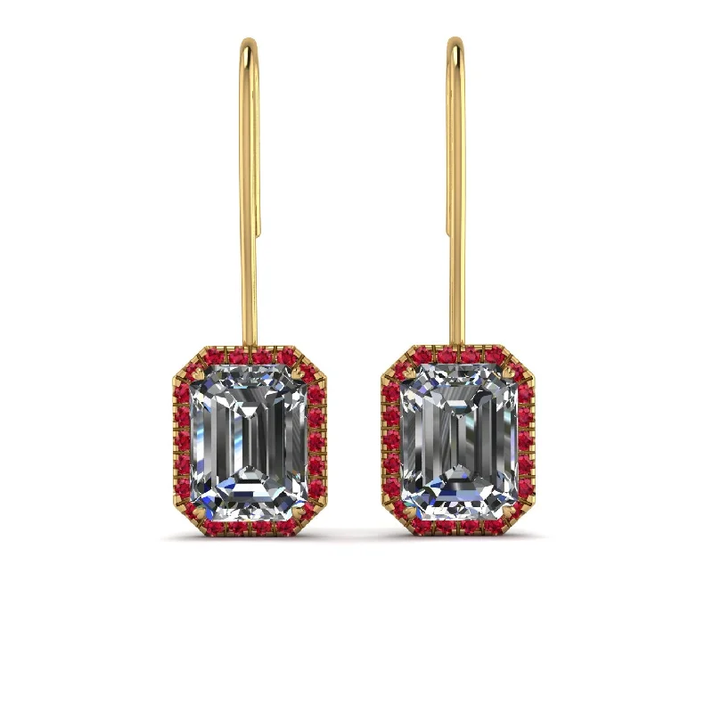 luxury pearl earrings for women-Halo Emerald Cut Diamond Earrings - Izabella No. 46