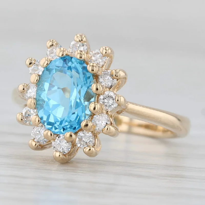 marquise cut engagement rings for women-2.10ctw Blue Topaz Diamond Halo Ring 14k Yellow Gold Size 6.25