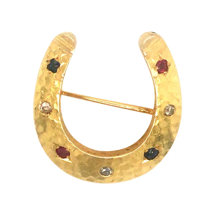 wedding gemstone brooch for women-Gem Set Horse Shoe Brooch