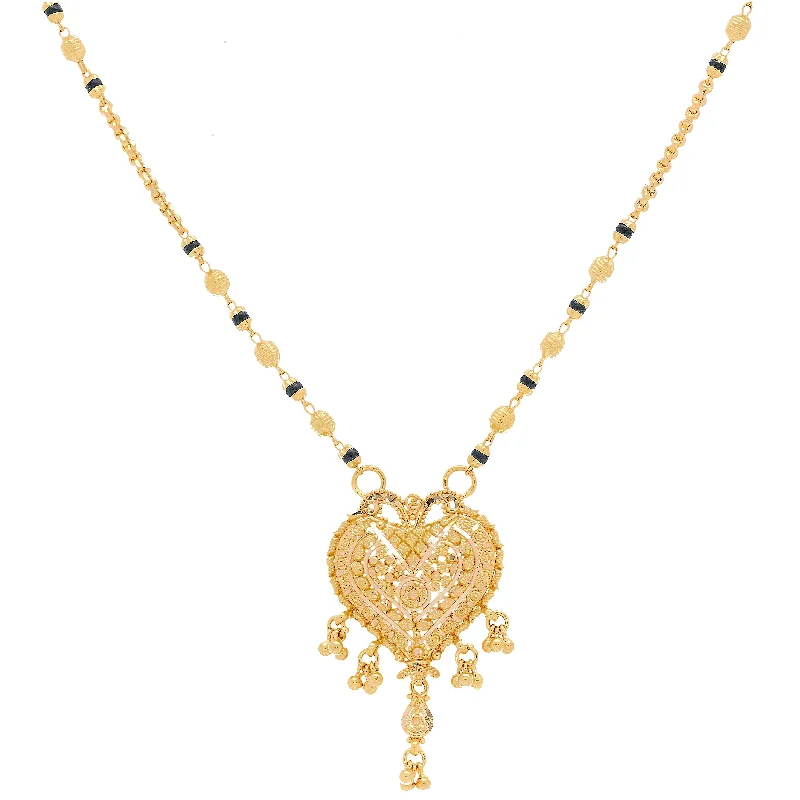 long pendant necklace for women-22K Yellow Gold Mangalsutra Chain W/ Gold-Capped Black Beads & Heart Pendant