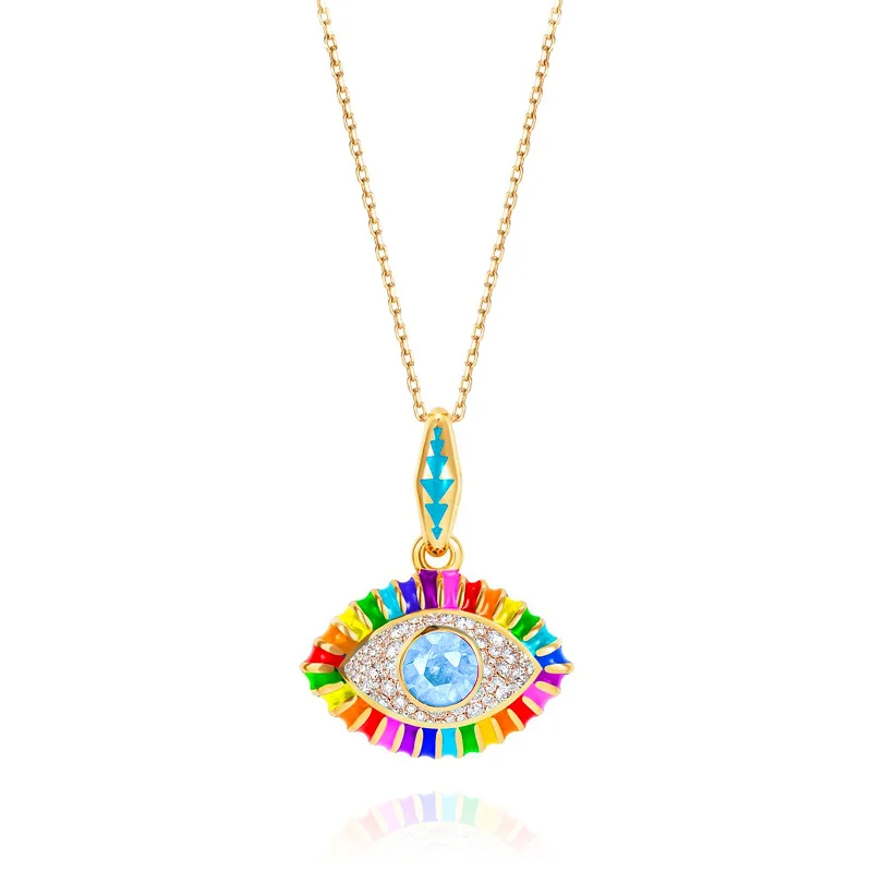 chic cross necklace for women-Blue Topaz and Diamond Life in Color Eye Pendant