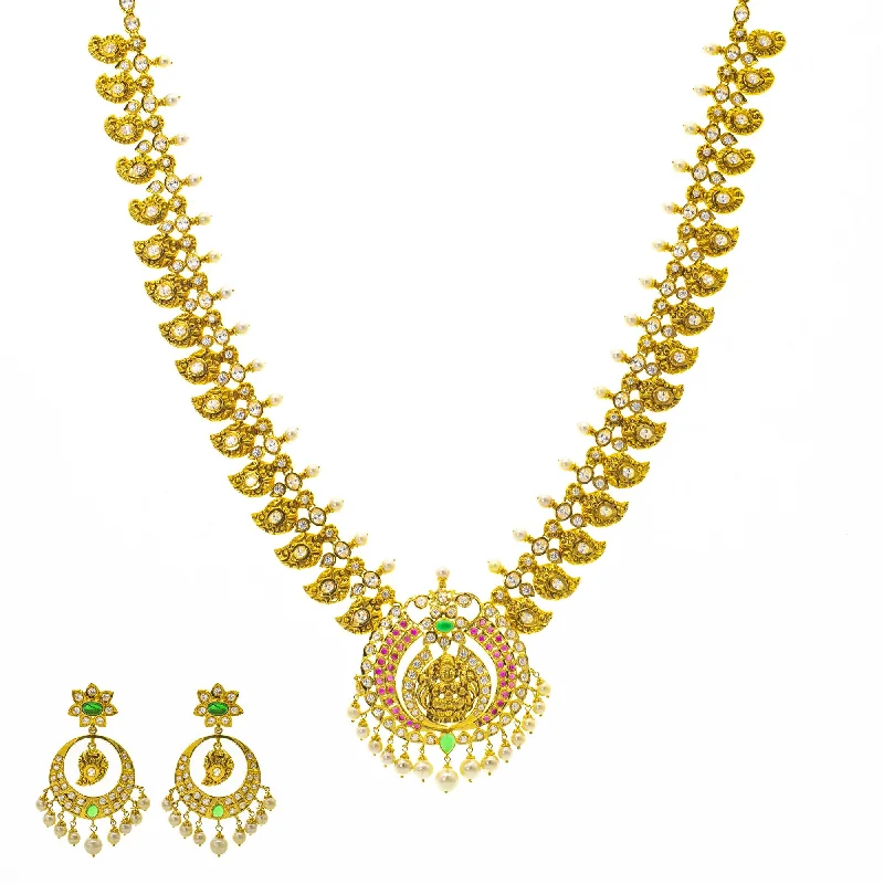 delicate charm necklace for women-22K Gold & Gemstone Anjali Laxmi Set