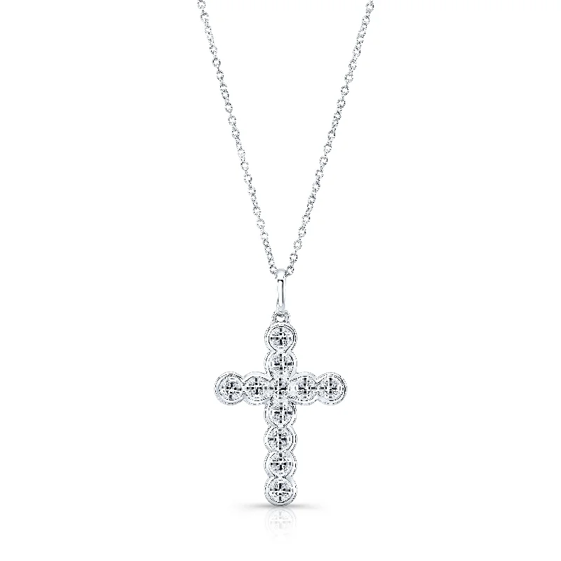 personalized diamond necklace for women-14K White Gold 11 Diamond Bezel Cross