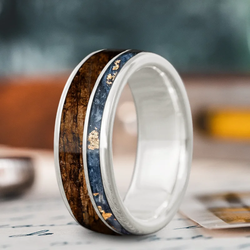 stackable wedding bands for women-Custom Design - 2-Inlay Offset Ring PNev_HplZT5XmR_DLe6opBar