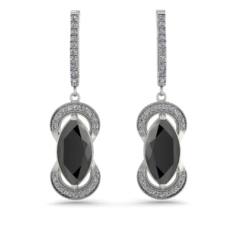 heart-shaped earrings for women-Marquise Vintage Black Diamond Earrings - Marley No. 9