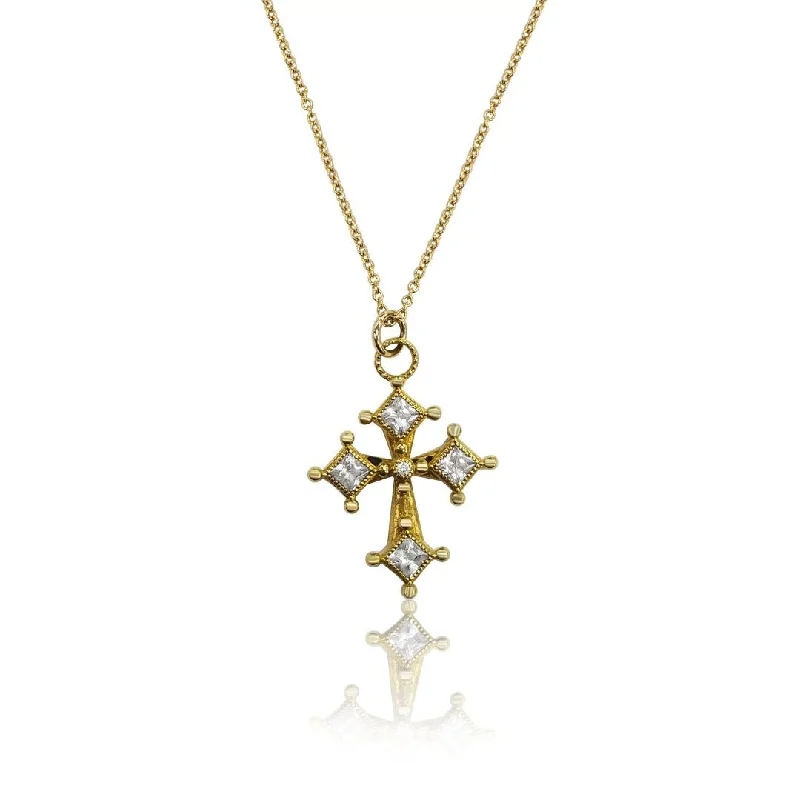 statement necklace for women-18K Yellow Gold Colored Stone Milgrain Cross Estate Pendant