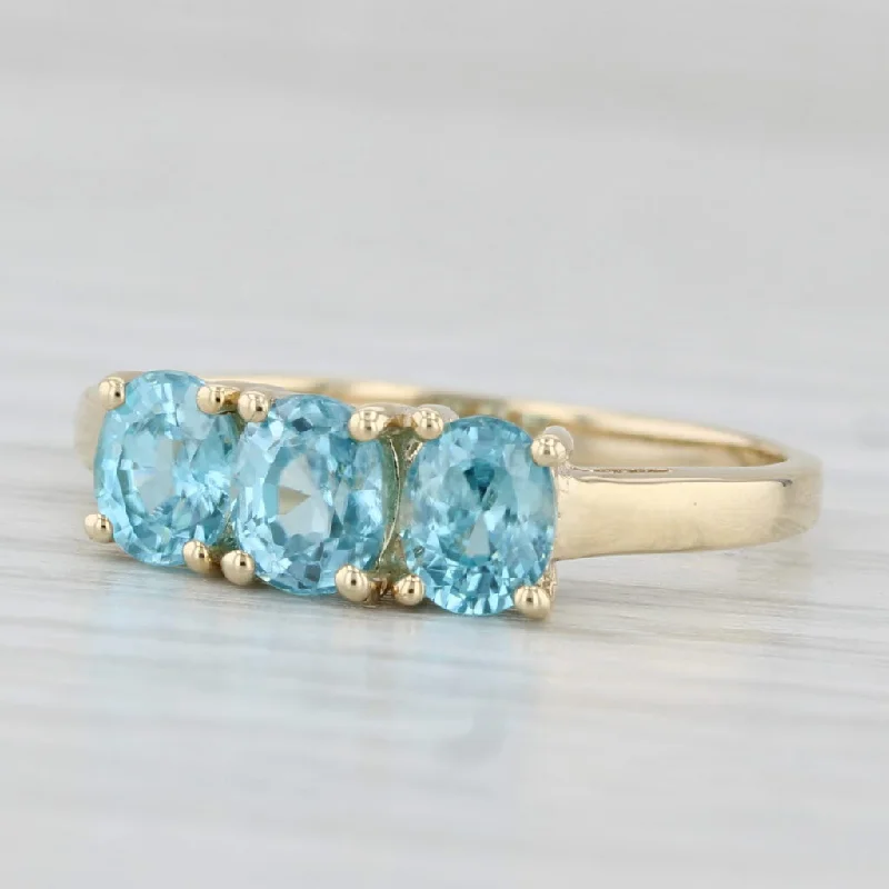 diamond pave engagement rings for women-0.90ctw Oval 3-Stone Blue Zircon Ring 10k Yellow Gold Size 7