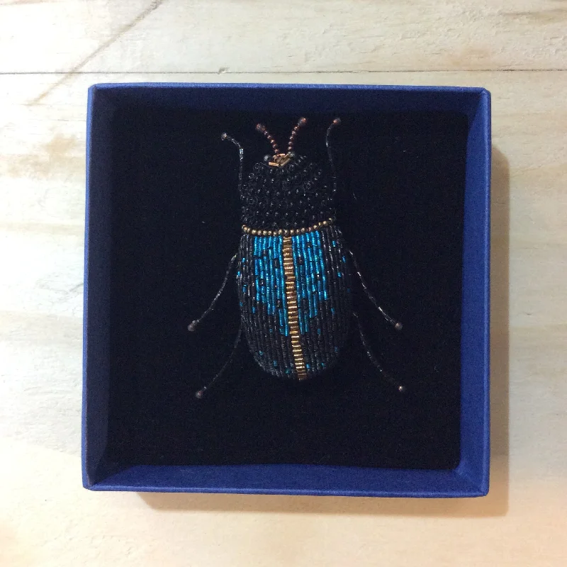 vintage brooch with pearls for women-Electric Blue Beetle Brooch