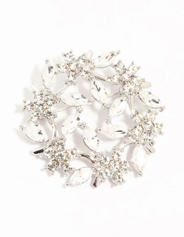 luxury flower brooch for women-Silver Diamante Circle Brooch