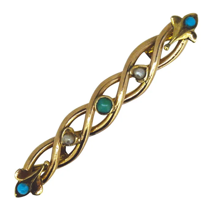 bold brooch for women-Turquoise & Pearl Brooch