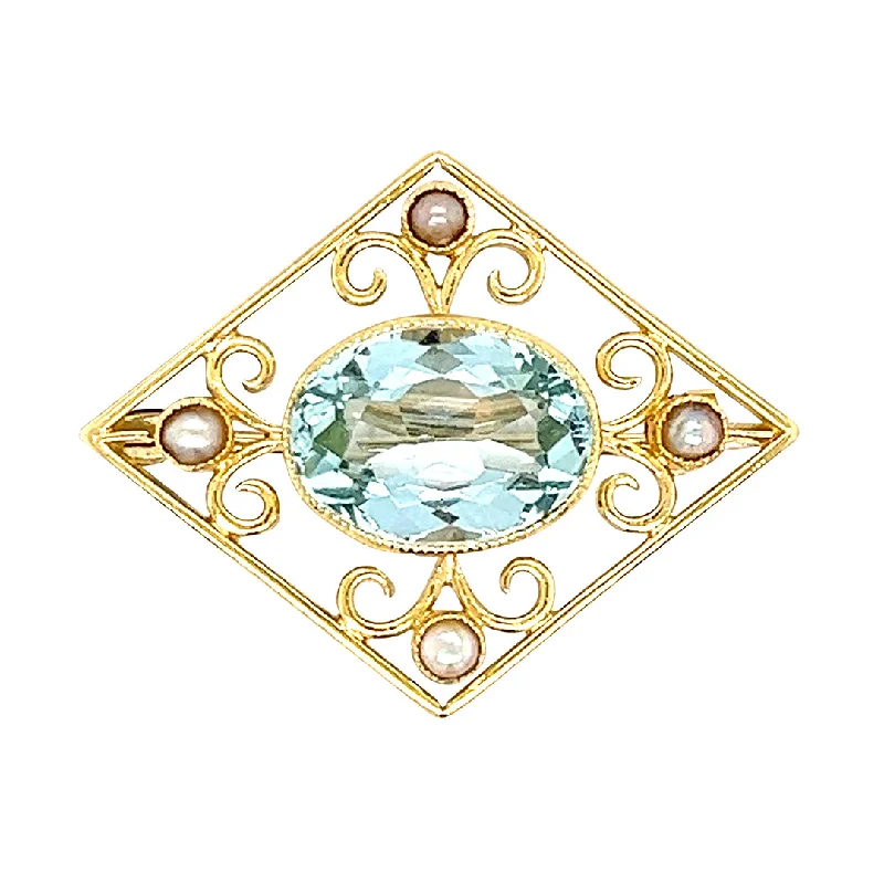 elegant butterfly brooch for women-Aquamarine & Pearl Brooch