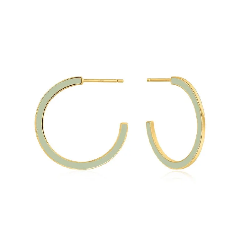 dainty earrings for women-Sage Enamel Gold Hoop Earrings