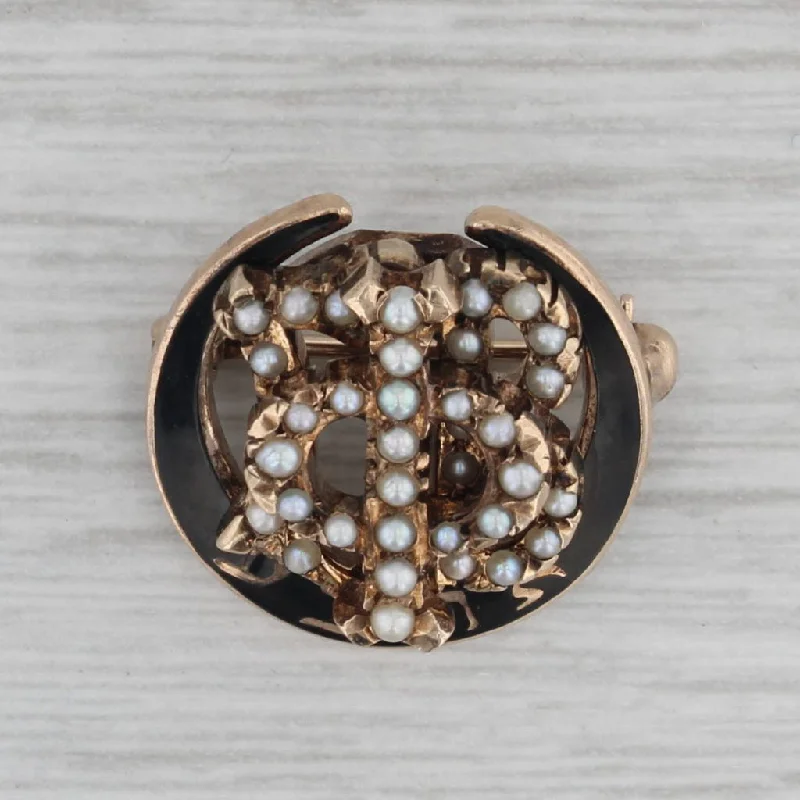 vintage style engagement rings for women-Gamma Phi Beta Sorority Pin 10k Gold Pearls Vintage Crescent Badge