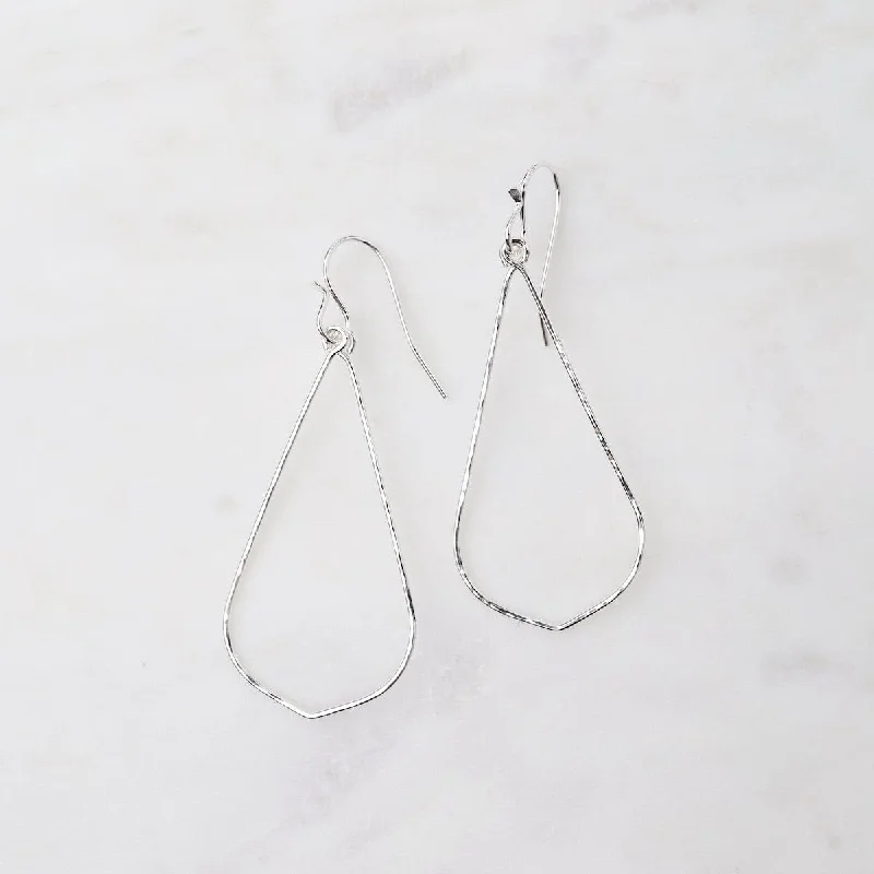 trendy dangle earrings for women-Sterling Silver Hammered Wire Teardrop Earrings