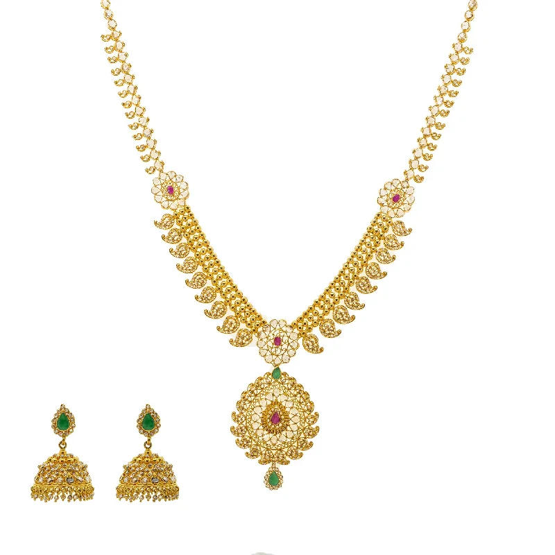 heart-shaped gold necklace for women-22K Gold & Uncut Diamond Anika Laxmi Set