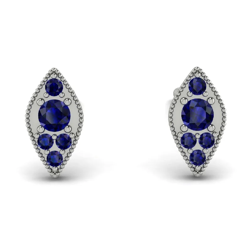 sapphire stud earrings for women-Milgrain Marquise Sapphire Earrings - Faye No. 75