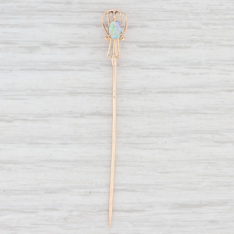 black diamond engagement rings for women-Vintage Ostby Barton Opal Stickpin 10k Yellow Gold Solitaire October Birthstone