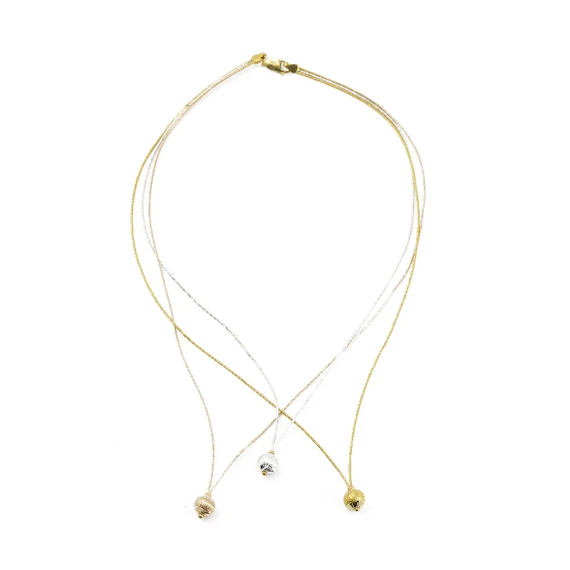 simple diamond necklace for women-22K Multi Tone Gold Chain W/ Three Layered Strands & Ball Pendants