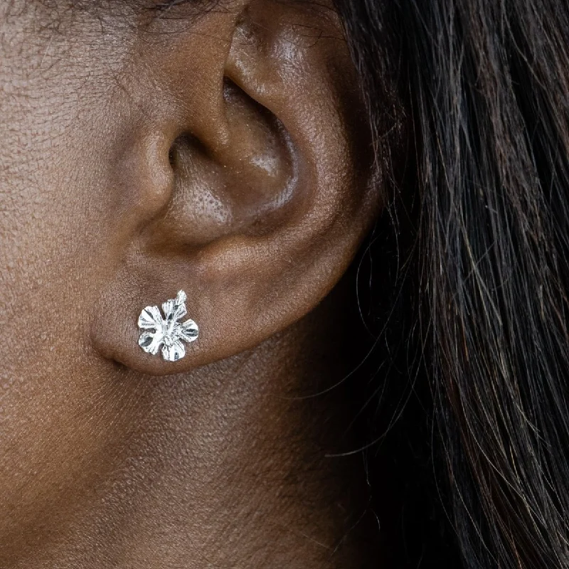 diamond dangle earrings for women-Small Hibiscus Flower Stopper Stud Earring