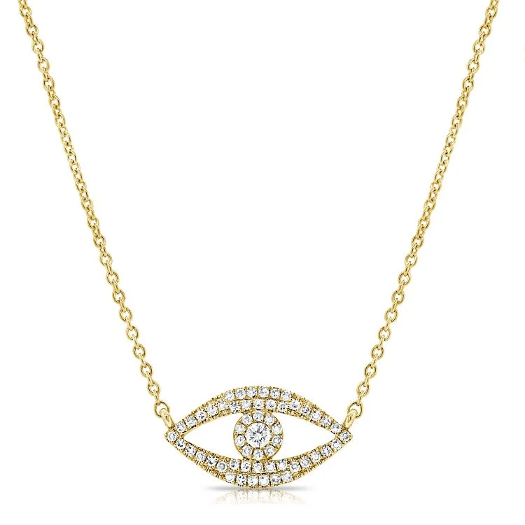 antique necklace for women-14K Yellow Gold Diamond Evil Eye Pendant