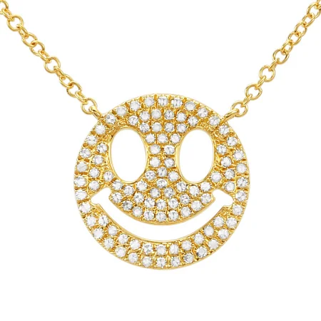 sleek gold necklace for women-14K Yellow Gold Diamond Happy Face Pendant