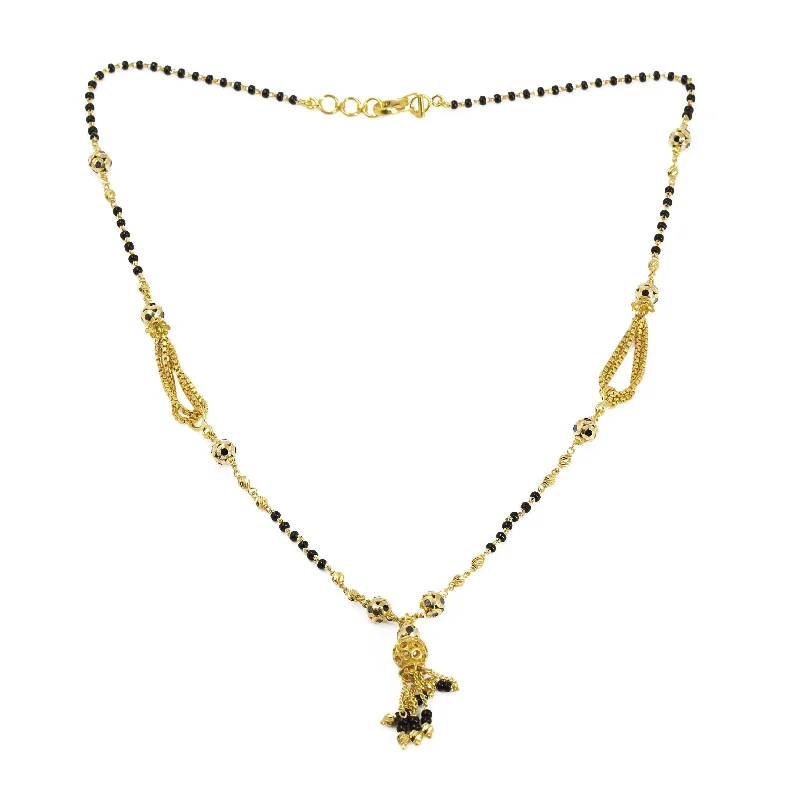 silver bar necklace for women-22K Yellow Gold Mangalsutra Chain W/ Looped Box Chain Accents & Tassel Pendant