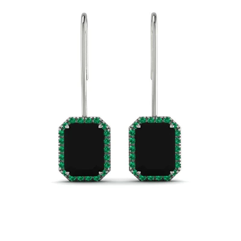 colorful teardrop earrings for women-Halo Emerald Cut Black Diamond Earrings - Izabella No. 24