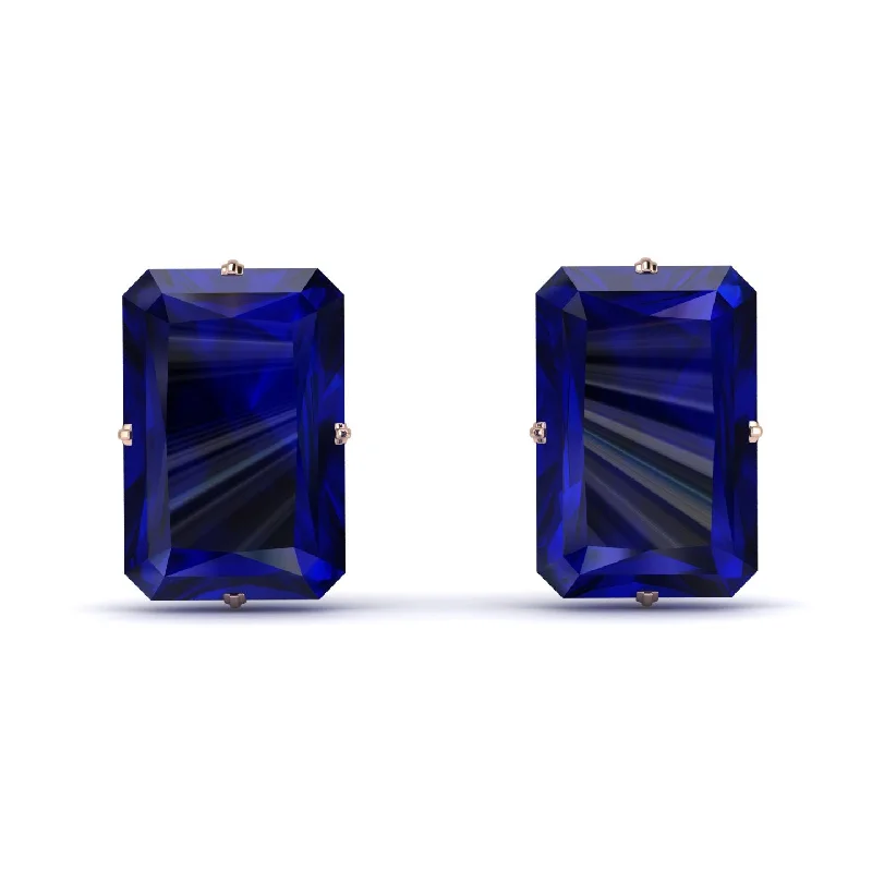 teardrop earrings for women-Hidden Halo Emerald Cut Sapphire Earrings  - Vanessa No. 14