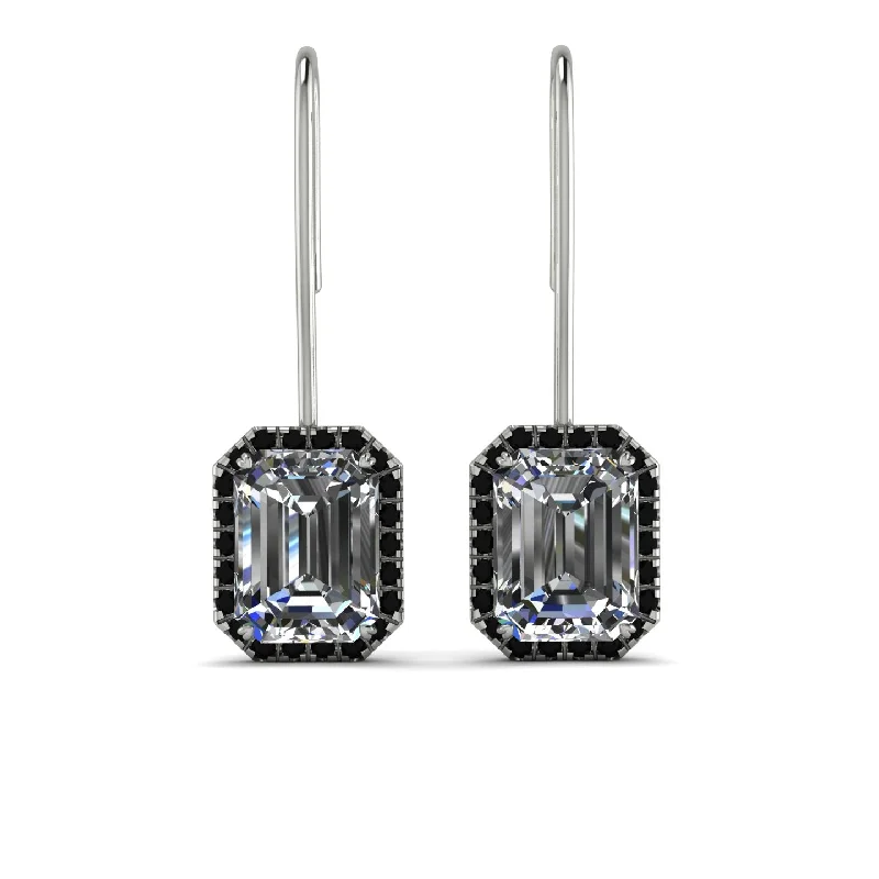 silver hoop earrings for women-Halo Emerald Cut Diamond Earrings - Izabella No. 33