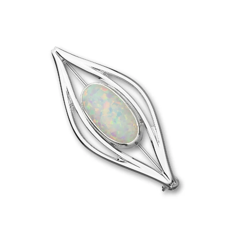 personalized brooch for women-Sahara Sunset Silver Brooch SB148 White Opal