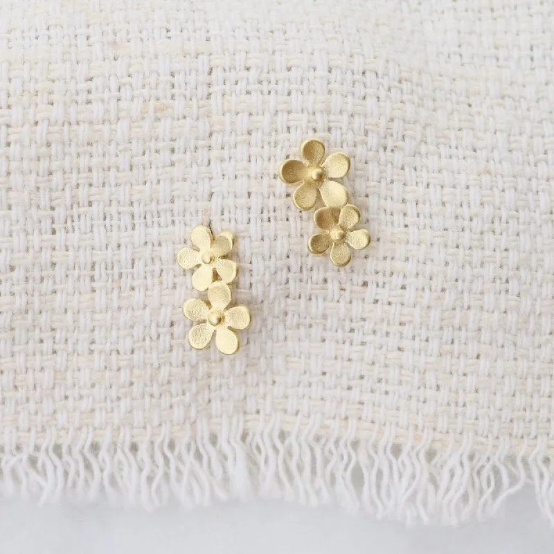 elegant gold earrings for women-Double Forget-Me-Not Stud Earrings - Brushed Gold Vermeil