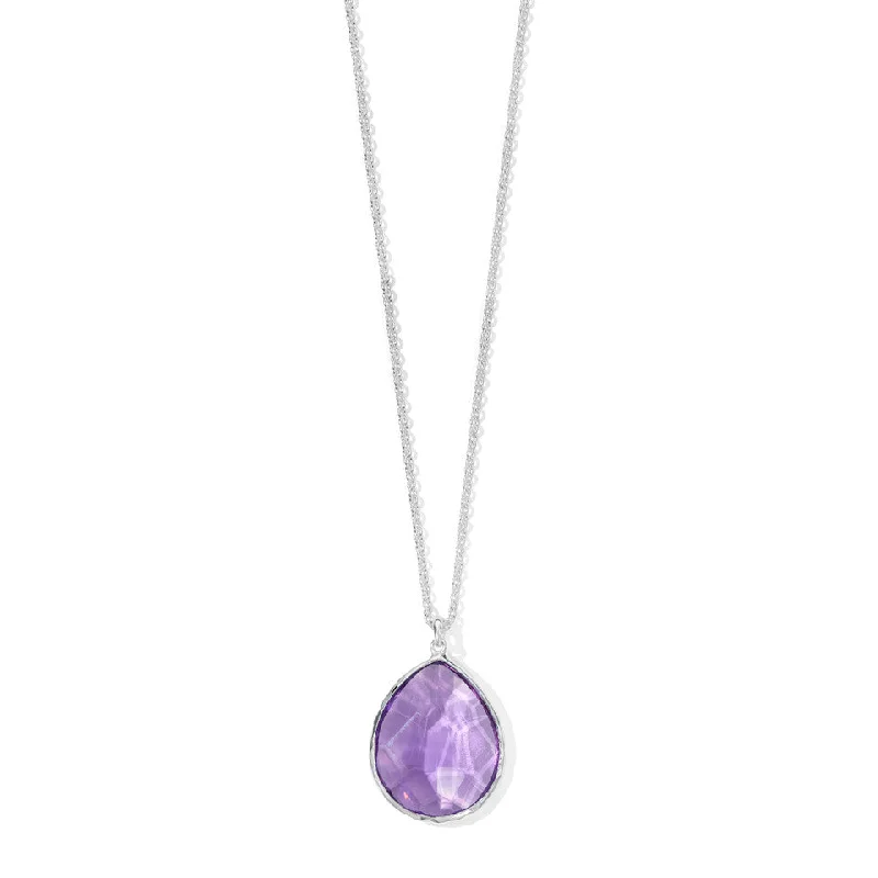 gold-plated necklace for women-Amethyst Large Rock Candy Teardrop Pendant