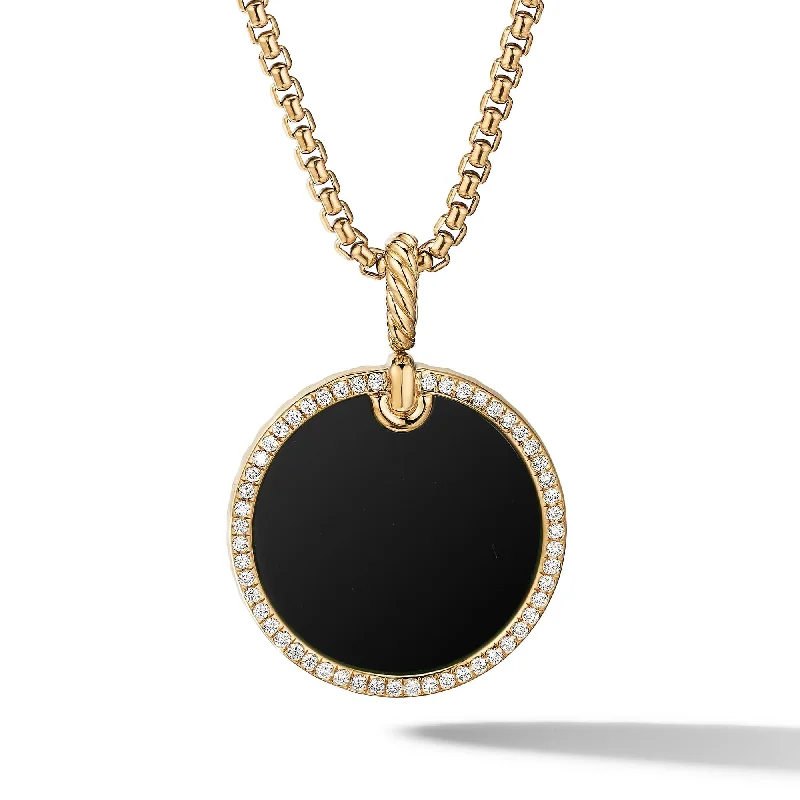 turquoise pendant necklace for women-DY Elements Disc Pendant in 18K Yellow Gold with Black Onyx and Pave Diamond Rim