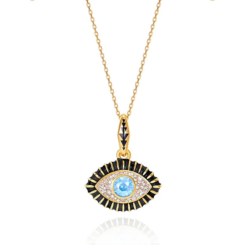 modern pendant necklace for women-Blue Topaz and Diamond Life in Color Eye Pendant