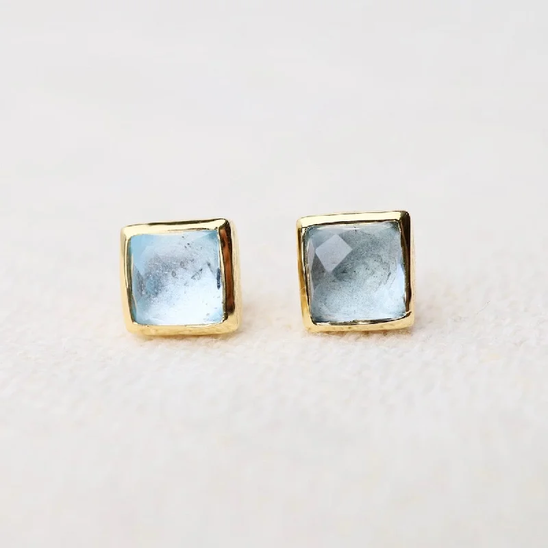 opal drop earrings for women-Madeline Stud Earrings - Vermeil Square - Blue Topaz