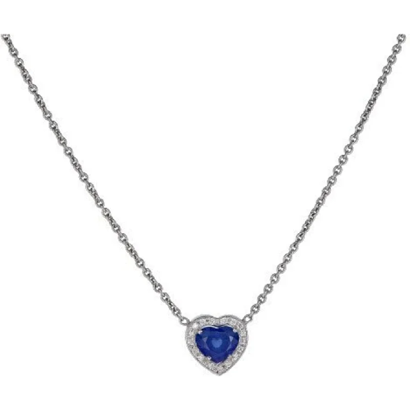 dainty gold necklace for women-Heart Pendant in Blue Sapphire in 18K White Gold