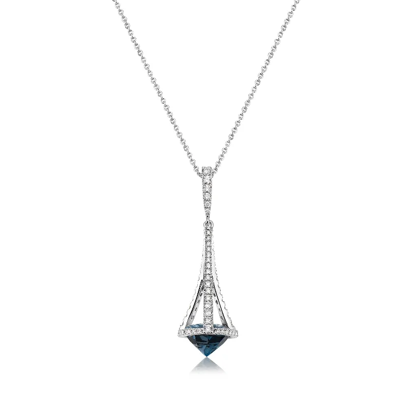 vintage heart necklace for women-London Blue Topaz & Diamond Pastel Chandelier Pendant