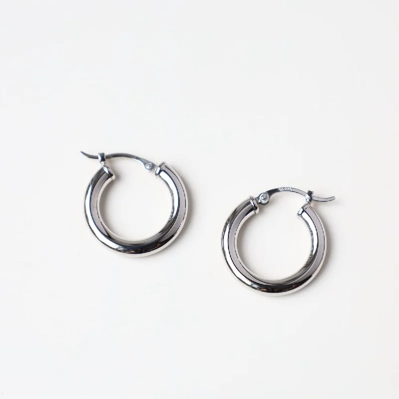 vintage earrings for women-14k White Gold 3x18mm Tube Hoop Earrings