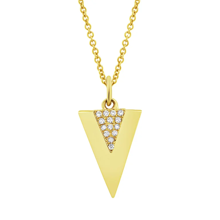 long gold necklace for women-14K Yellow Gold Diamond Triangle Pendant