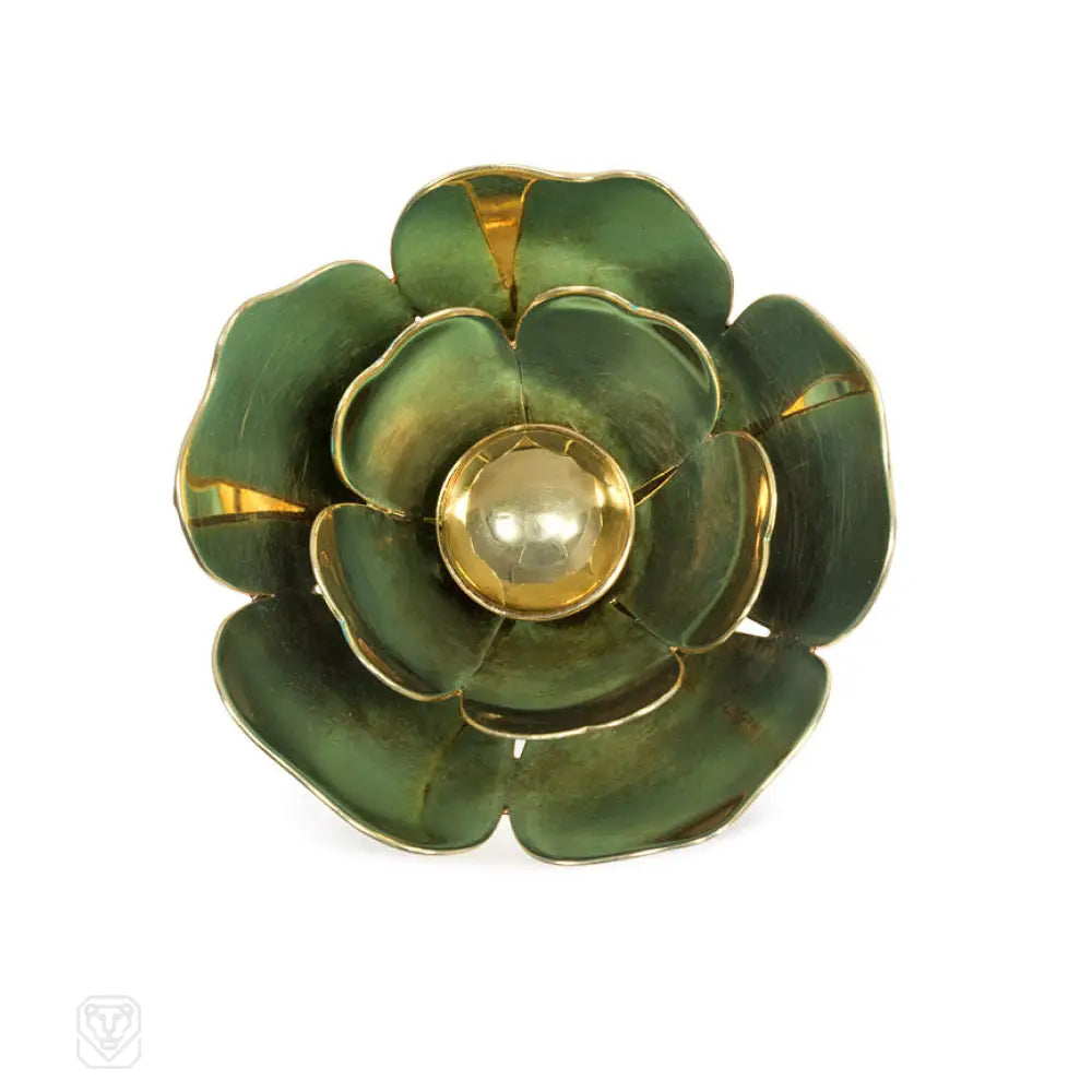 fashion crystal brooch for women-Retro gold and blue enamel flower brooch, Cartier, NY