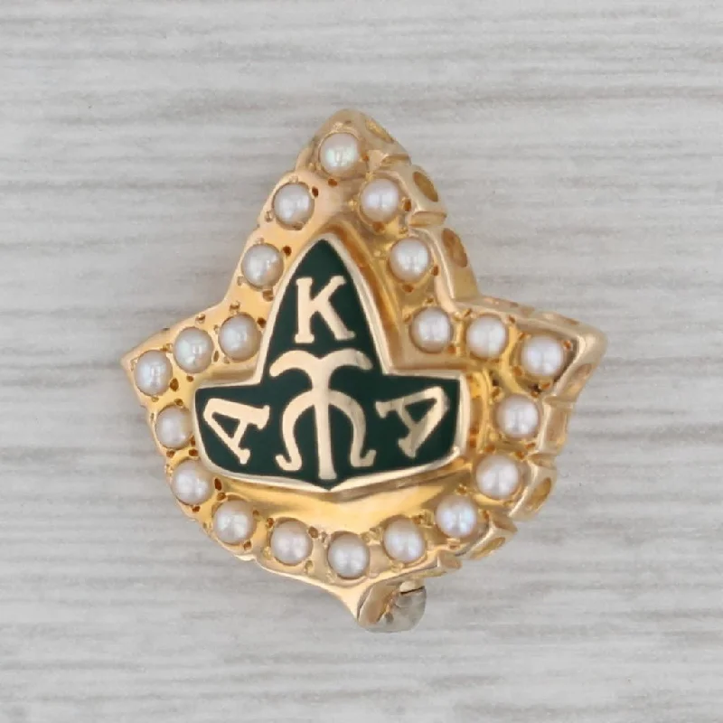 colored gemstone engagement rings for women-Alpha Kappa Alpha Badge 10k Gold Pearls Sorority Leaf Pin Vintage Greek