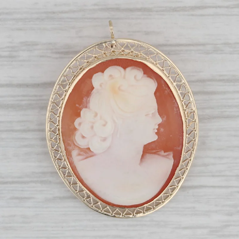 platinum halo engagement rings for women-Vintage Carved Shell Cameo Brooch Pendant 10k Yellow Gold Pin