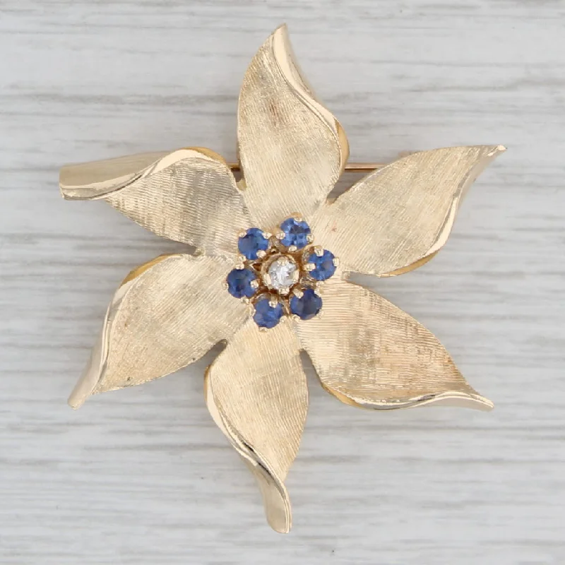 round cut engagement rings for women-0.36ctw Lab Created Sapphire Diamond Flower Brooch 14k Gold Vintage Floral Pin