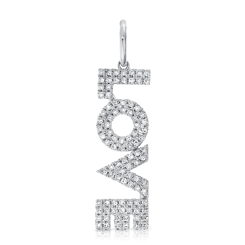 love necklace for women-14K White Gold Diamond "Love" Drop Charm Pendant