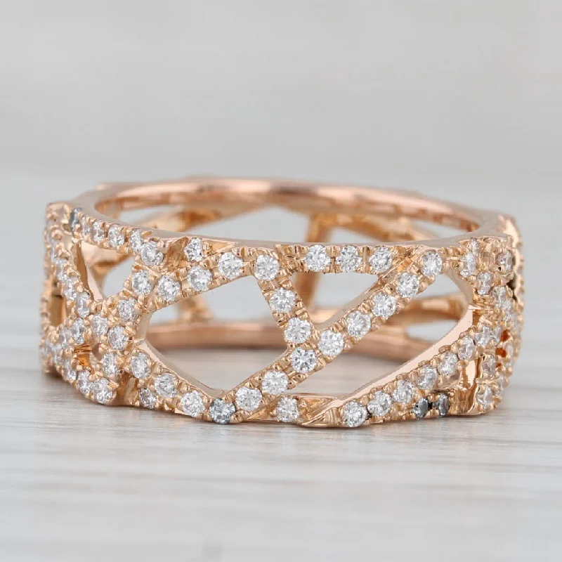 unique engagement rings for women-0.80ctw Diamond Abstract Lattice Work Ring 18k Rose Gold Size 6.75 Band