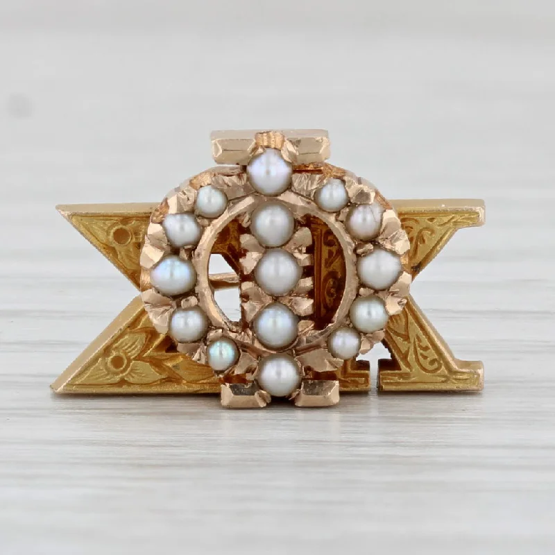 luxury engagement rings for women-Antique 1920s Phi Sigma Kappa Fraternity Pin 10k Gold Pearl Greek Badge