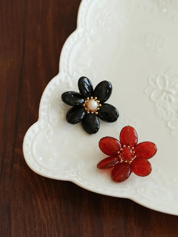 rose brooch for women-Vintage Natural Agate Flower Brooch