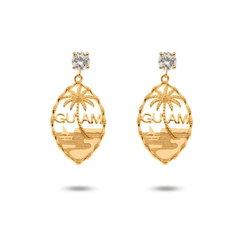 luxury gemstone earrings for women-14K Yellow Guam Seal Dangle Earrings