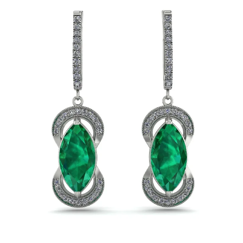 custom earrings for women-Marquise Vintage Emerald Earrings - Marley No. 6